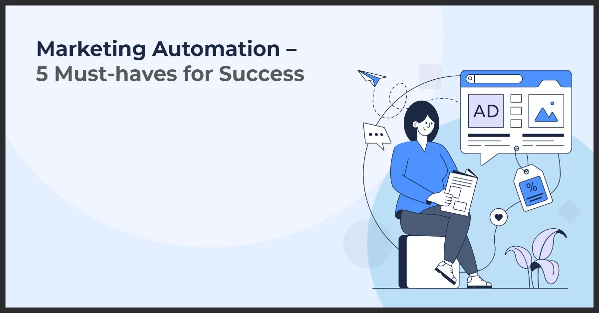 A woman sitting on a suitcase holding a paper representing marketing automation success