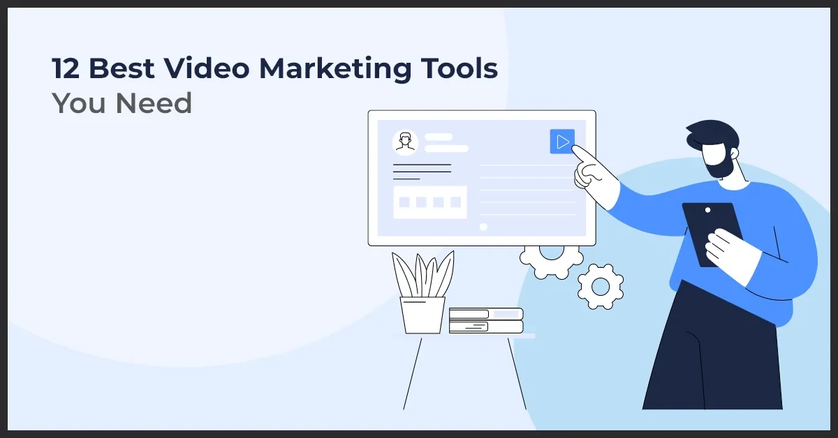 a person pointing at a screen on the play button represents Video Marketing Tools