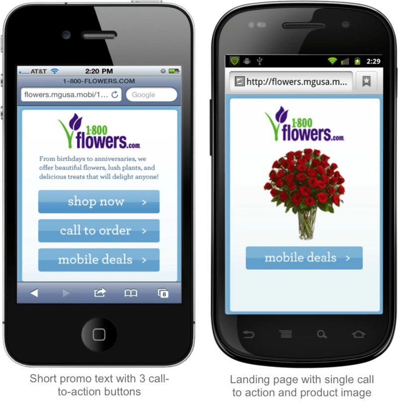 A mobile phone screen showing a florist's website.