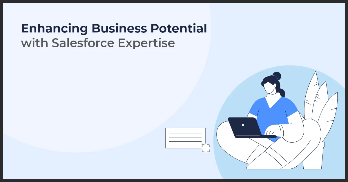 Image depicting a a woman sitting on a chair with a laptop , symbolizing the enhancement of business potential through Salesforce expertise.