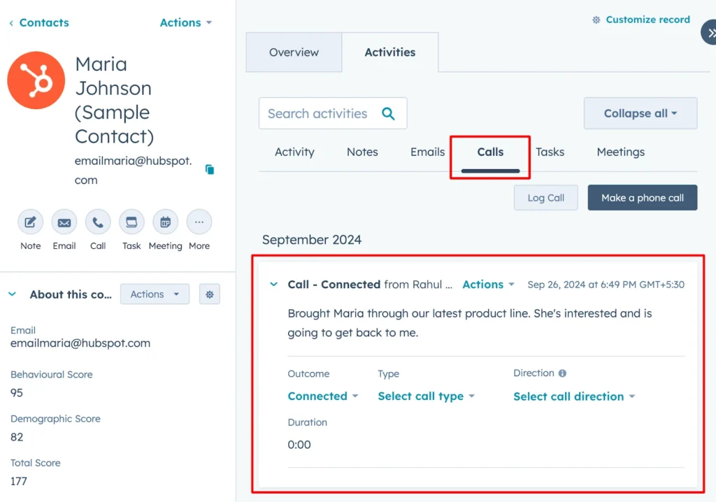 HubSpot Call Logging Feature