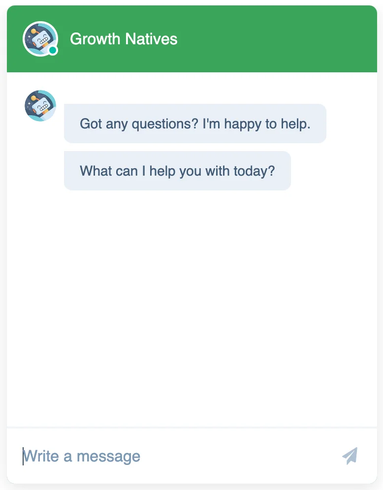 Screenshot of Growth Natives Chatbot